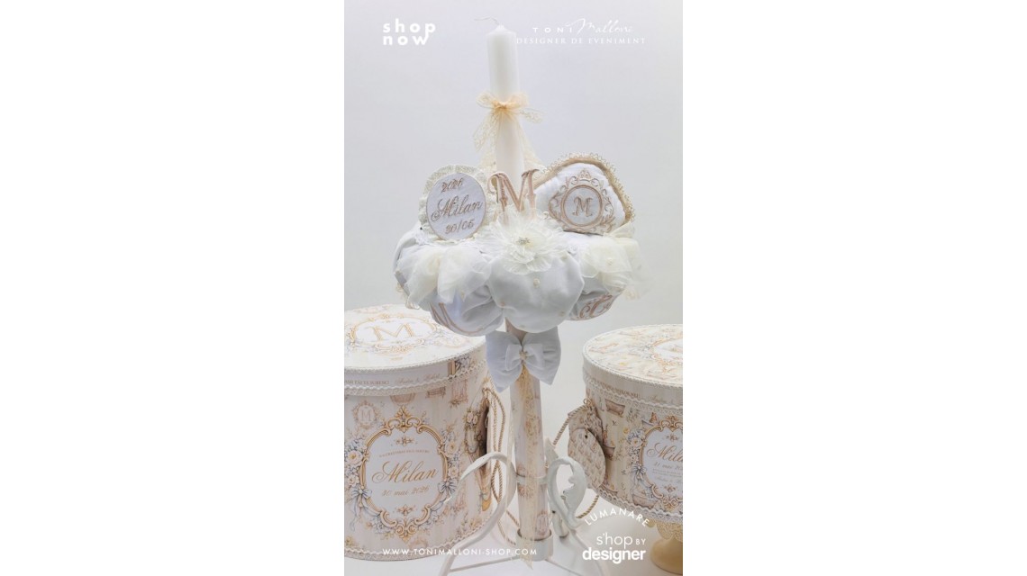 Lumânare de Botez Atelier Paris Monogramă Brodată Ivory Champagne 8